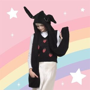 Punk Fuzzy Bunny Pierced Ears Hat Scarf